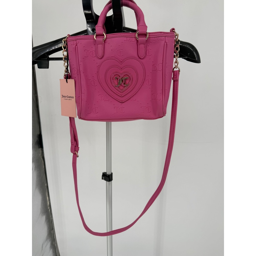Juicy Couture Heart Tote Bag Women Small Pink NWT Embossed Monogram Crossbody